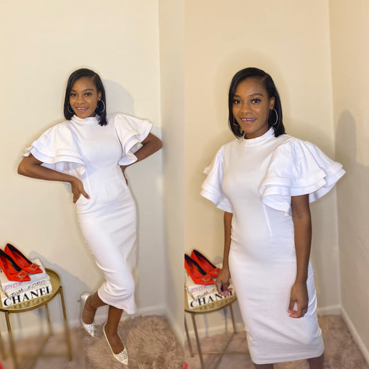 Ruffled Sleeve Midi Dress