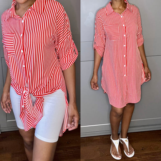 Striped Collared Shirt Dress