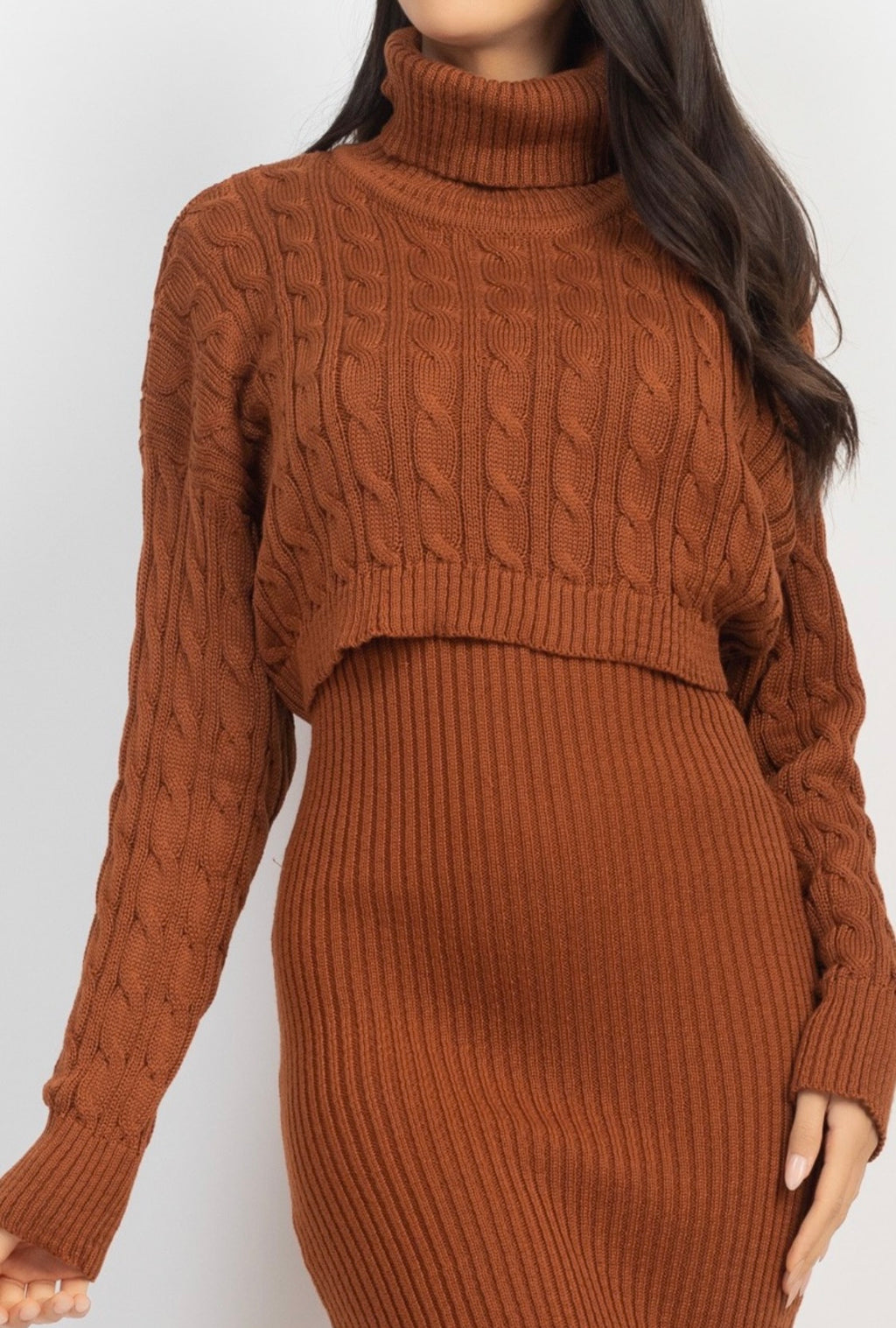Knitted Sweater Dress & Turtle Neck Crop Top Set