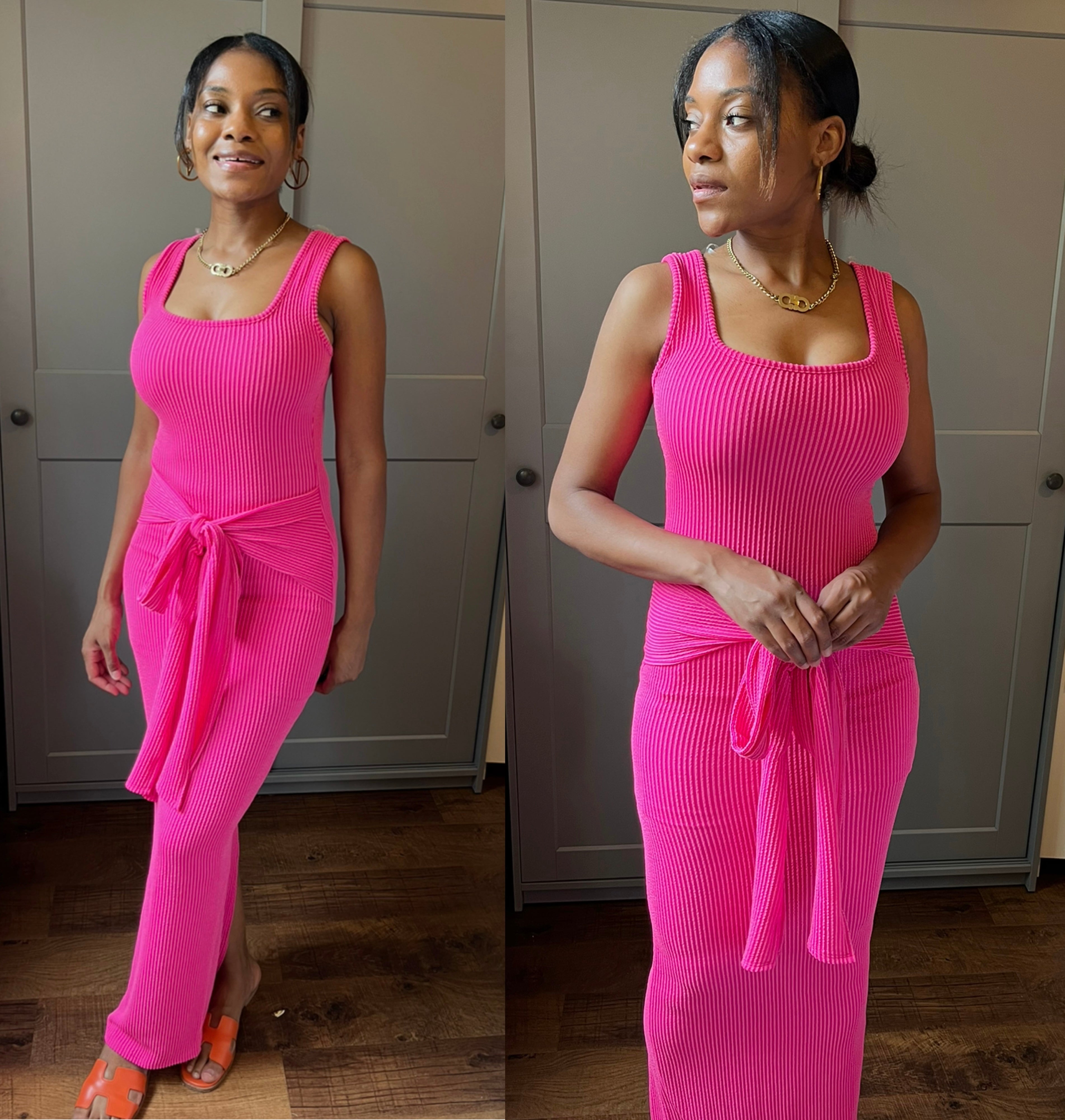 Ribbed Tie Front Maxi Dress