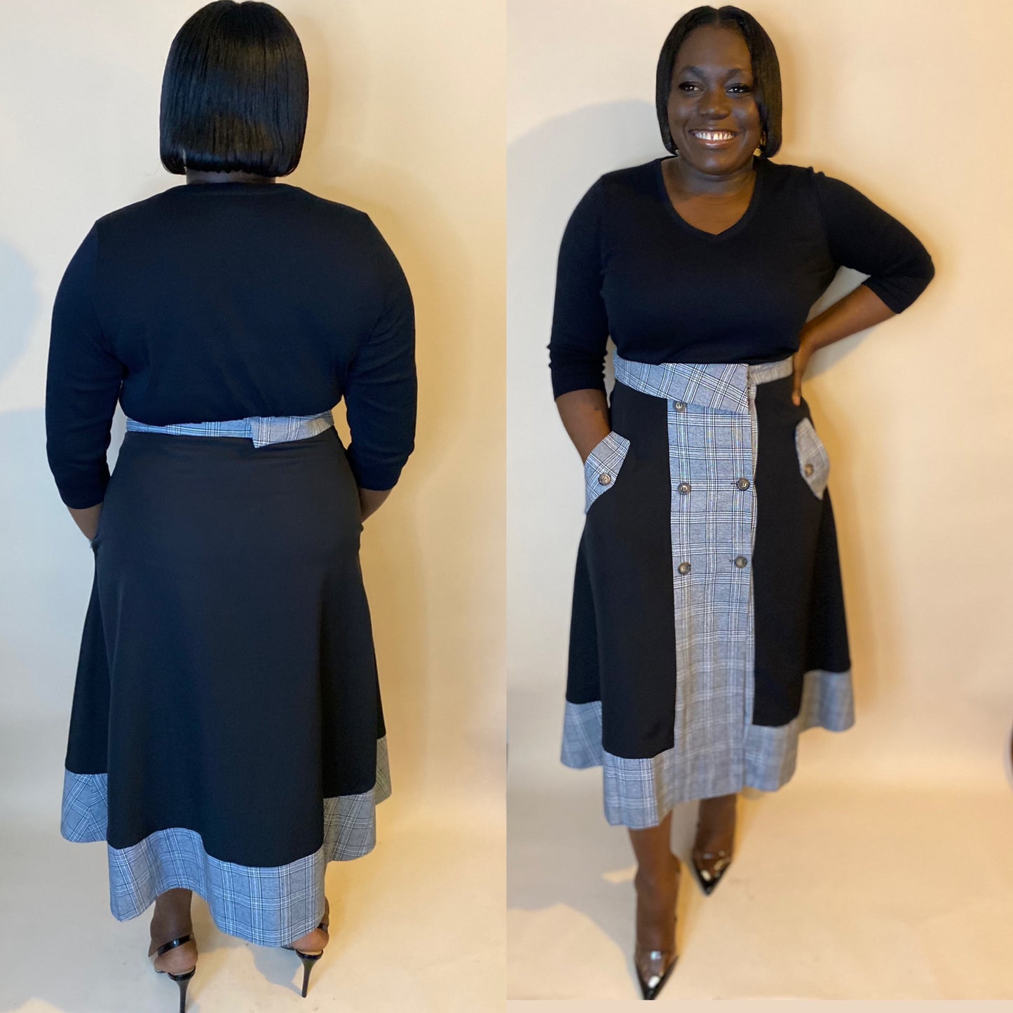 Black & Plaid Patch Skirt
