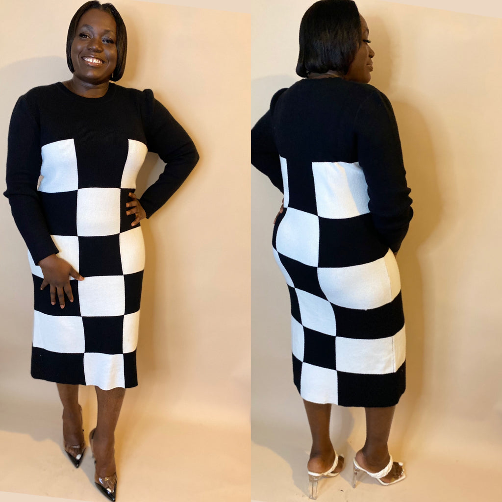 Black & White Checkered Sweater Dress