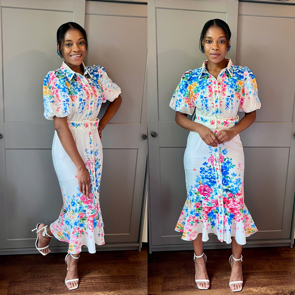 Belted Floral Ruffle Dress