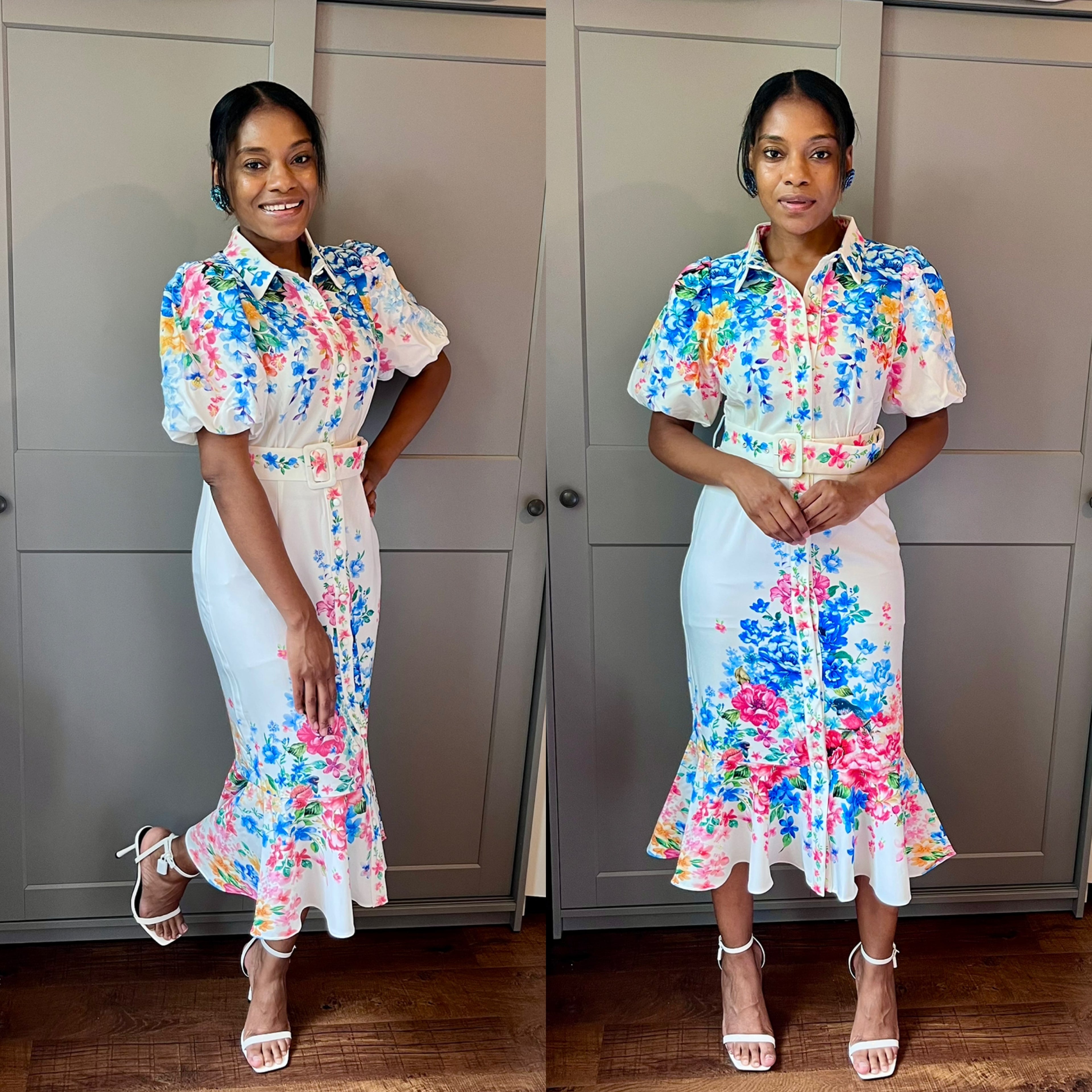 Belted Floral Ruffle Dress