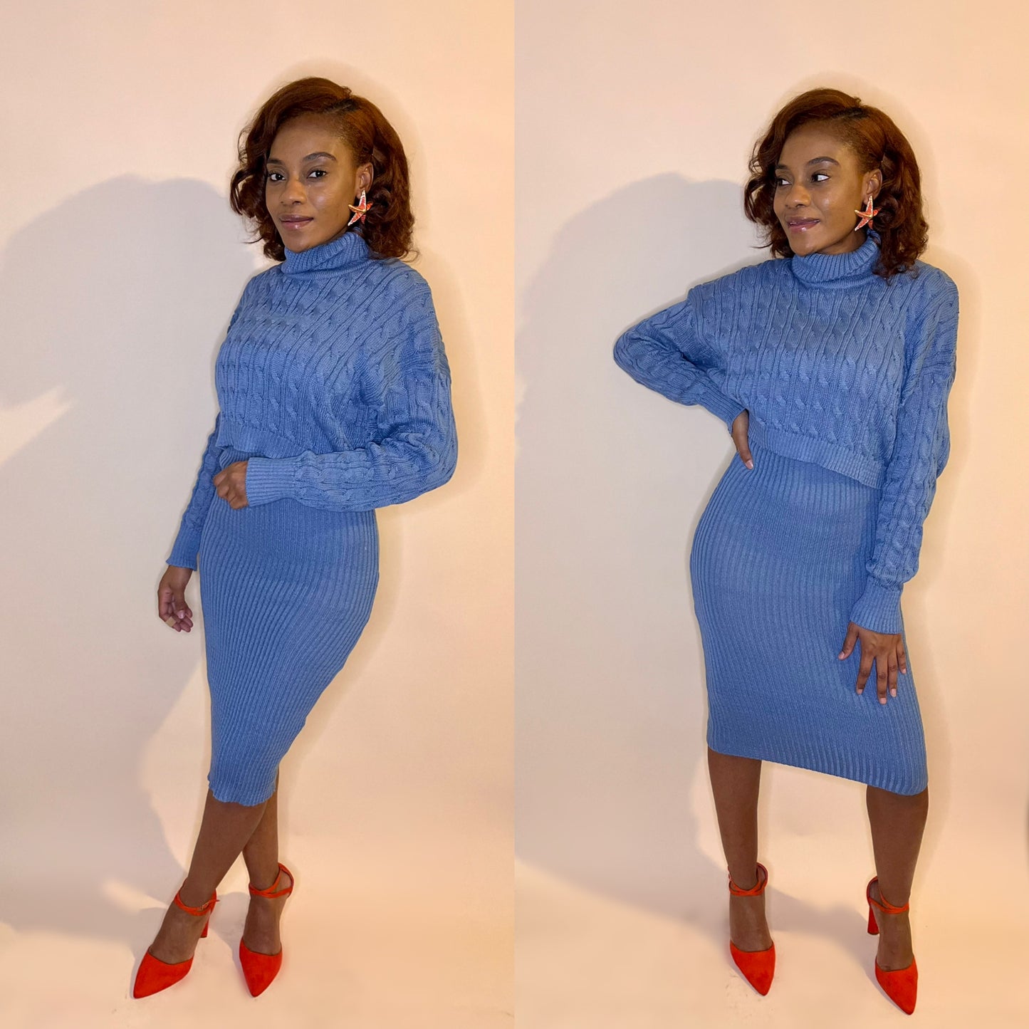 Knitted Sweater Dress & Turtle Neck Crop Top Set