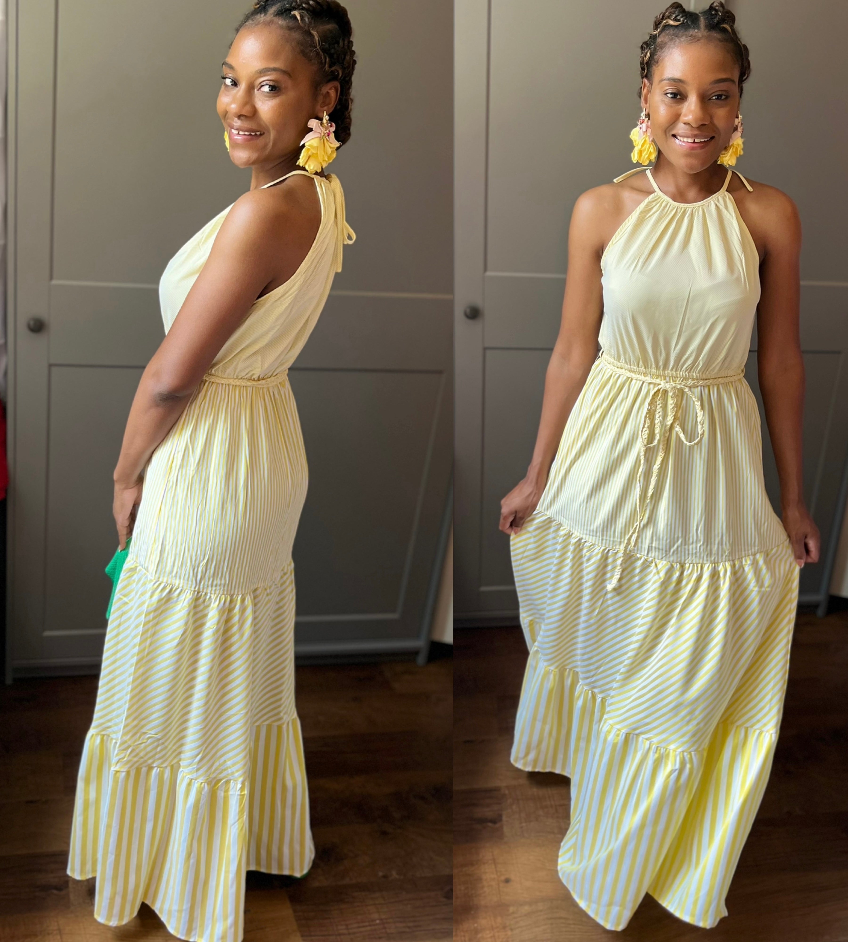 High Neck Striped Maxi Dress