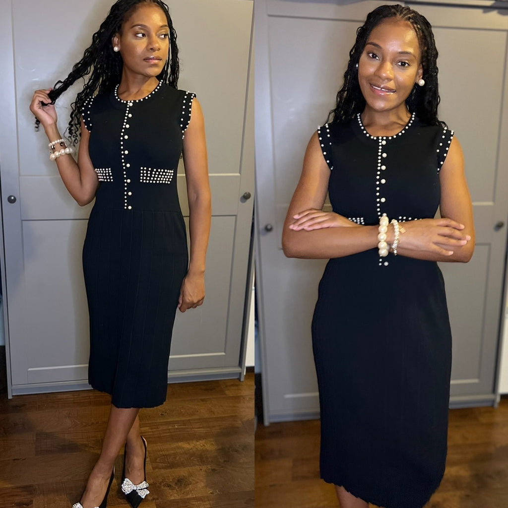 Sleeveless Pearl Sweater Dress