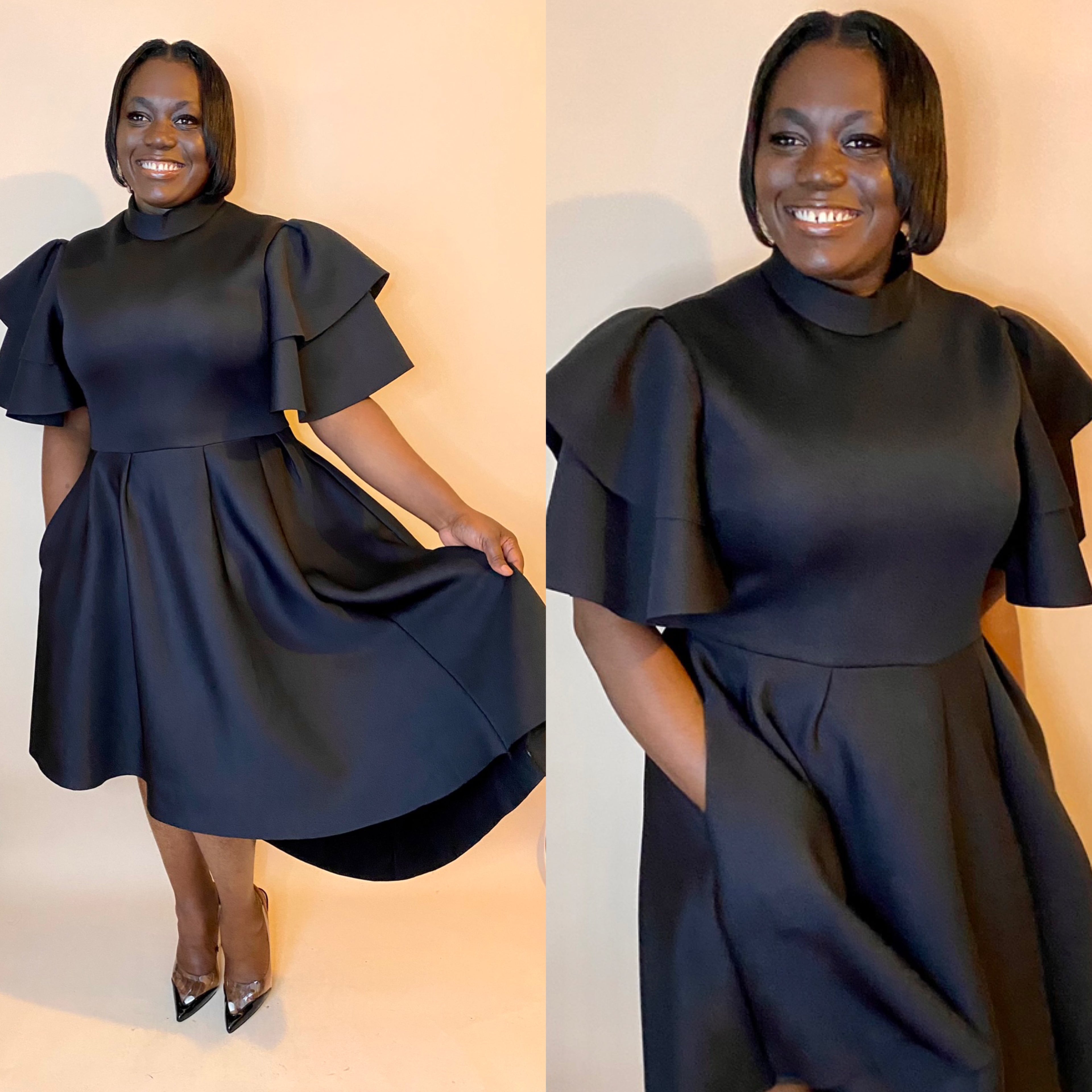 Ruffle Sleeve Asymmetrical Dress (Curvy)