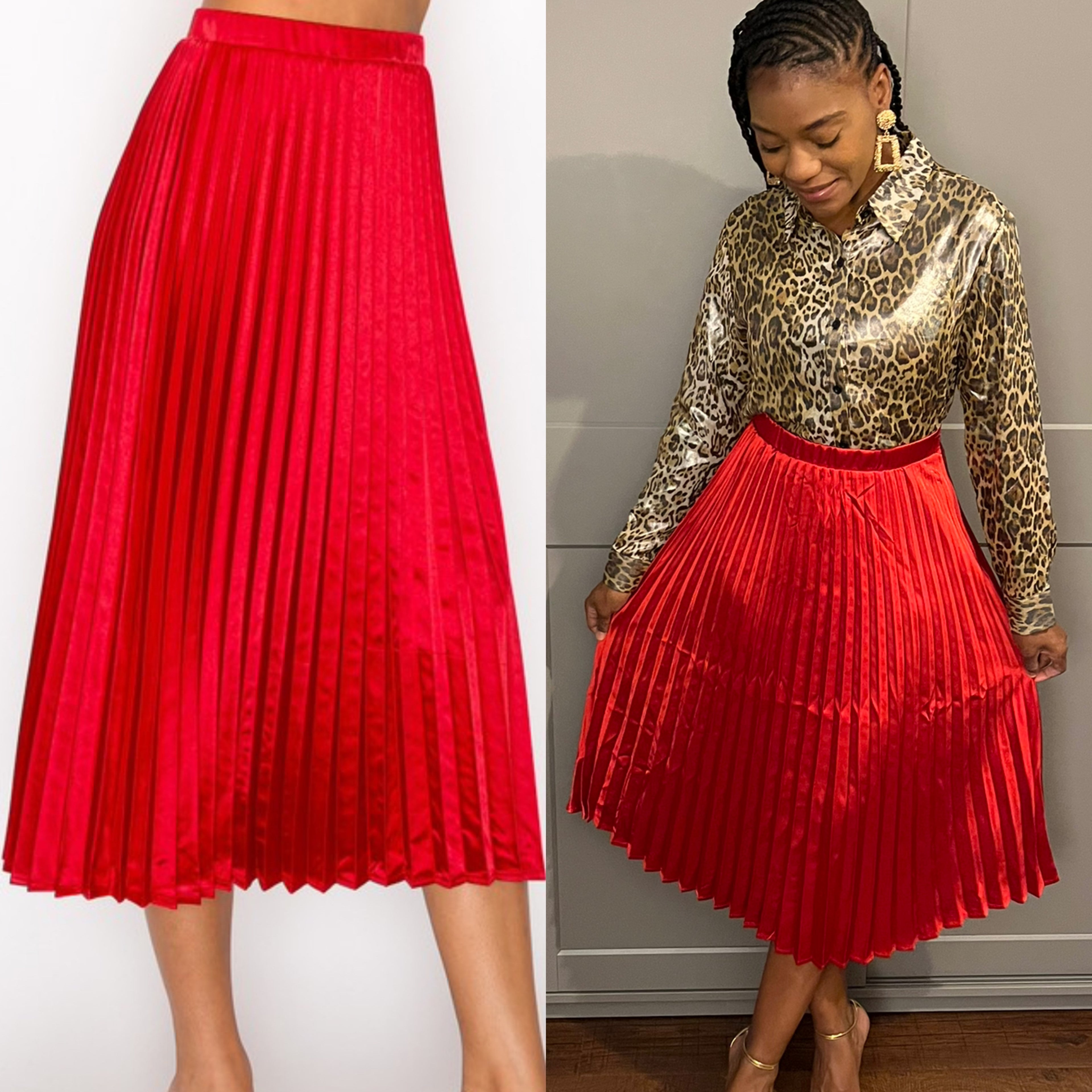 Satin Midi Pleated Skirt