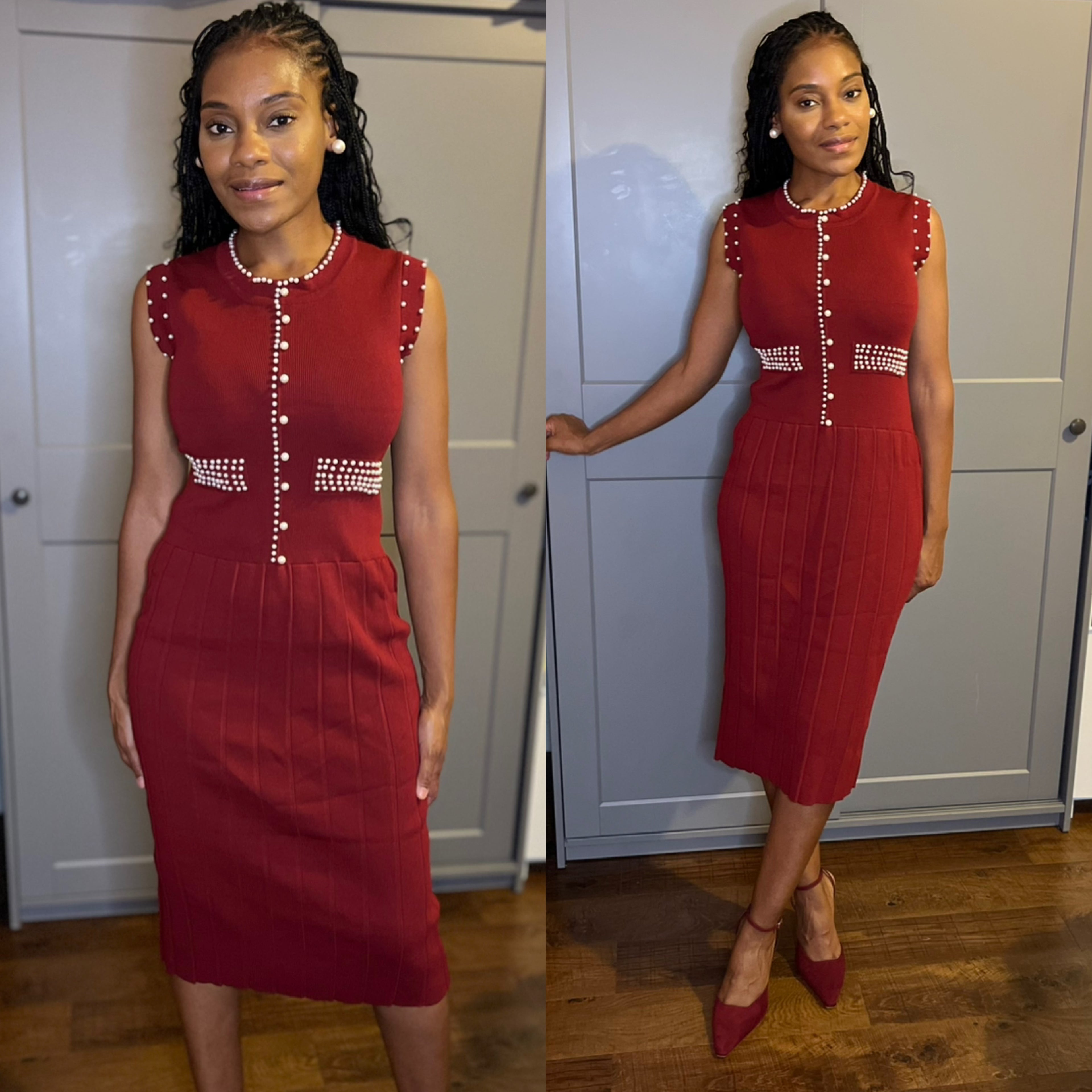 Sleeveless Pearl Sweater Dress