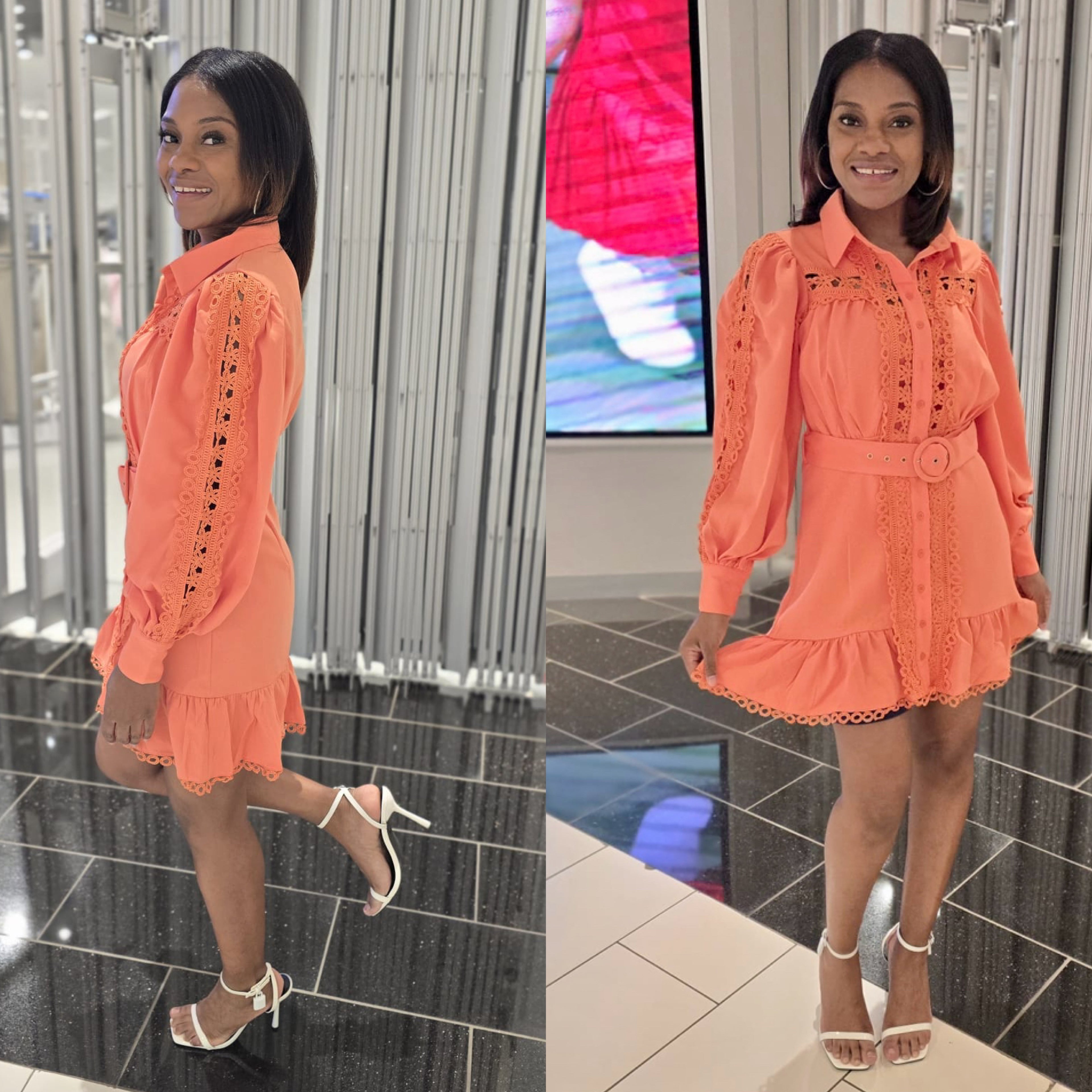 Balloon Sleeve Laced Midi Dress