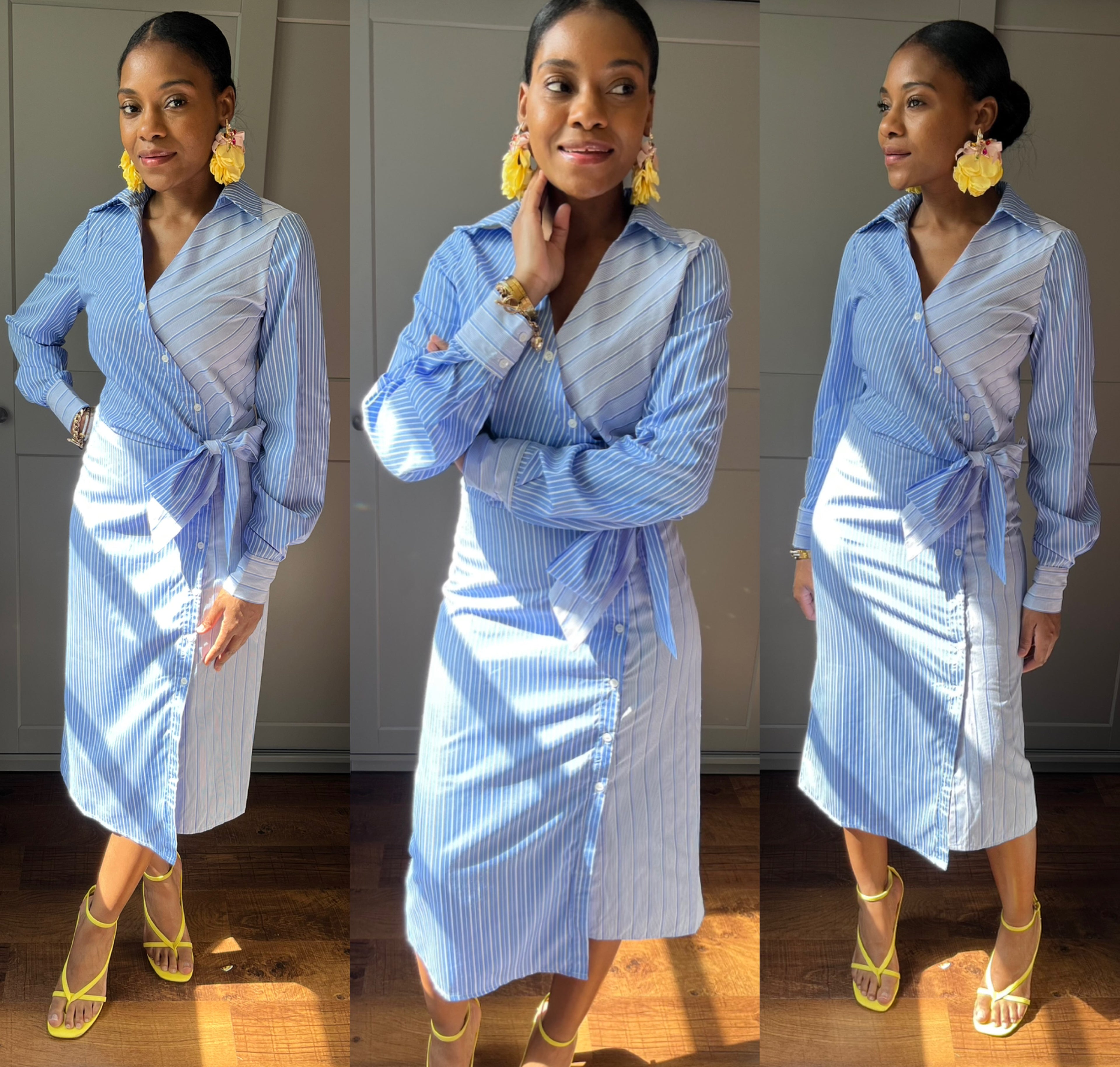 Striped Wrap Bow Dress