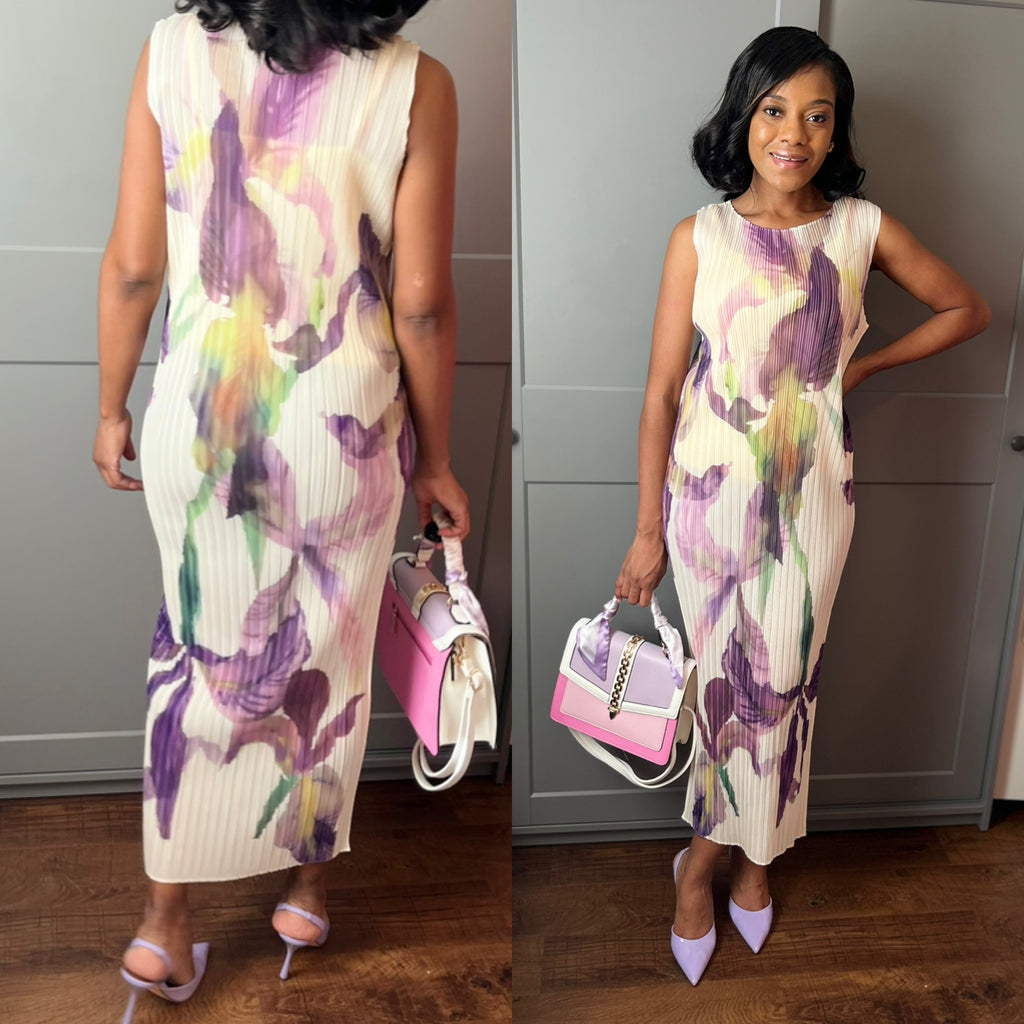 Sleeveless Pleated Floral Dress