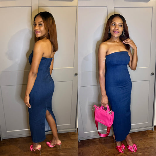 Strapless Maxi Denim Dress