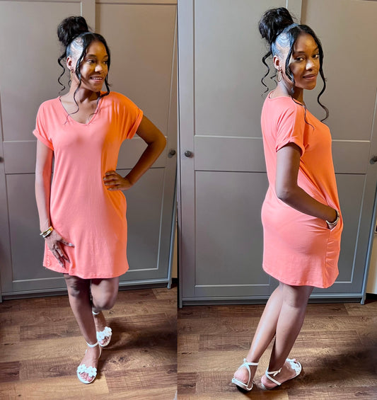 Vneck Pocketed Mini Dress