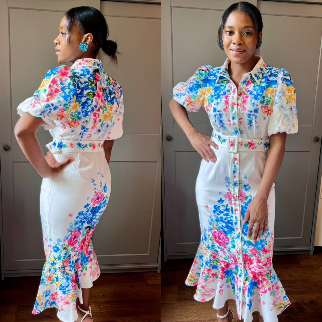 Belted Floral Ruffle Dress