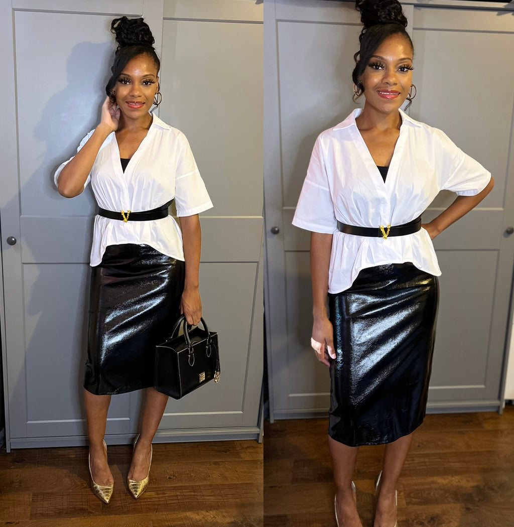 Short Sleeve Draped Poplin Top