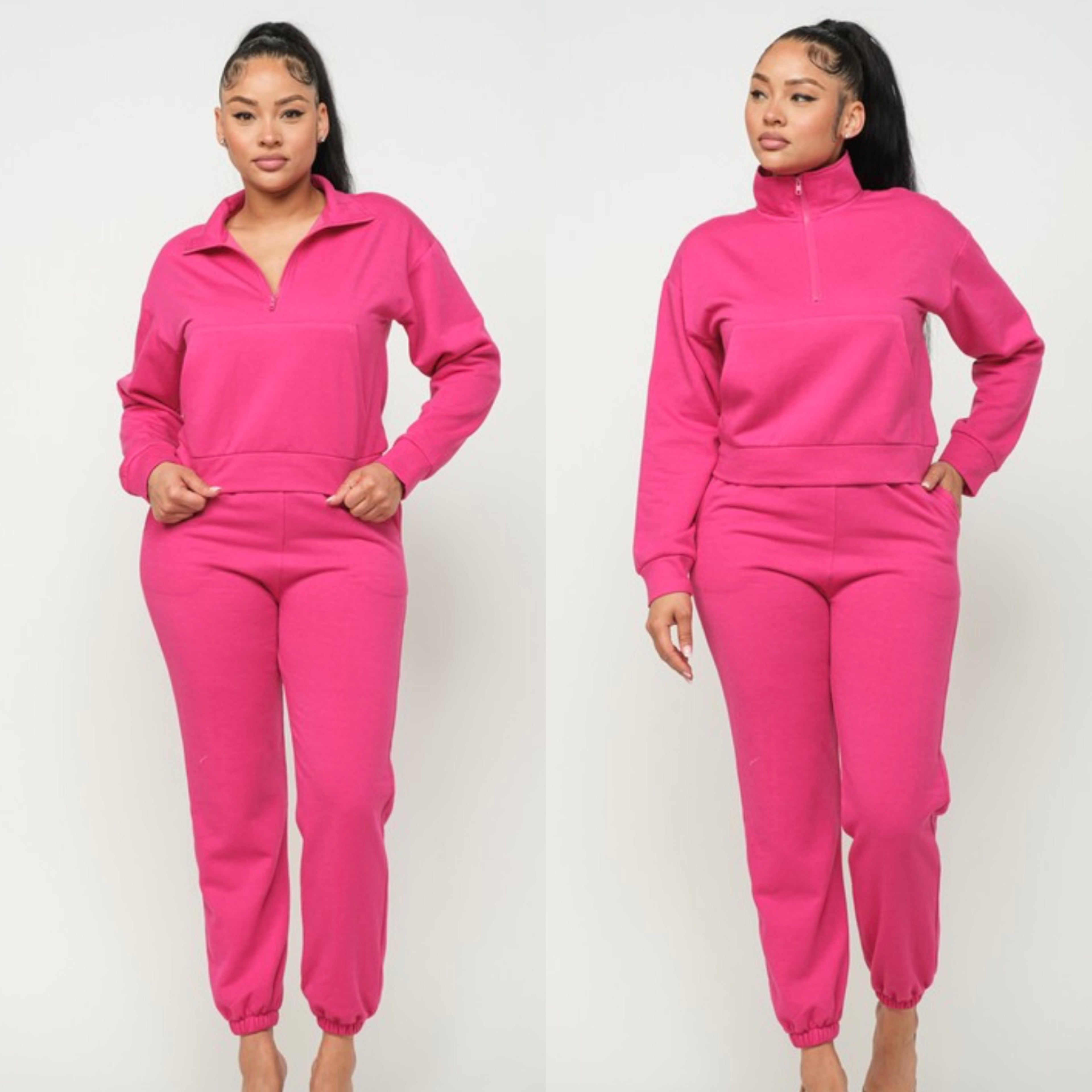 Quater Zip Crop Sweater & Jogger Set