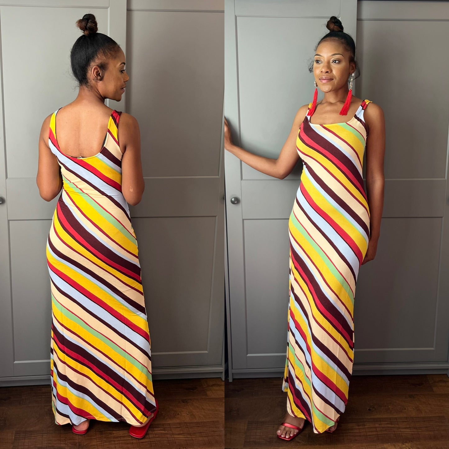 Round Neck Striped Maxi Dress