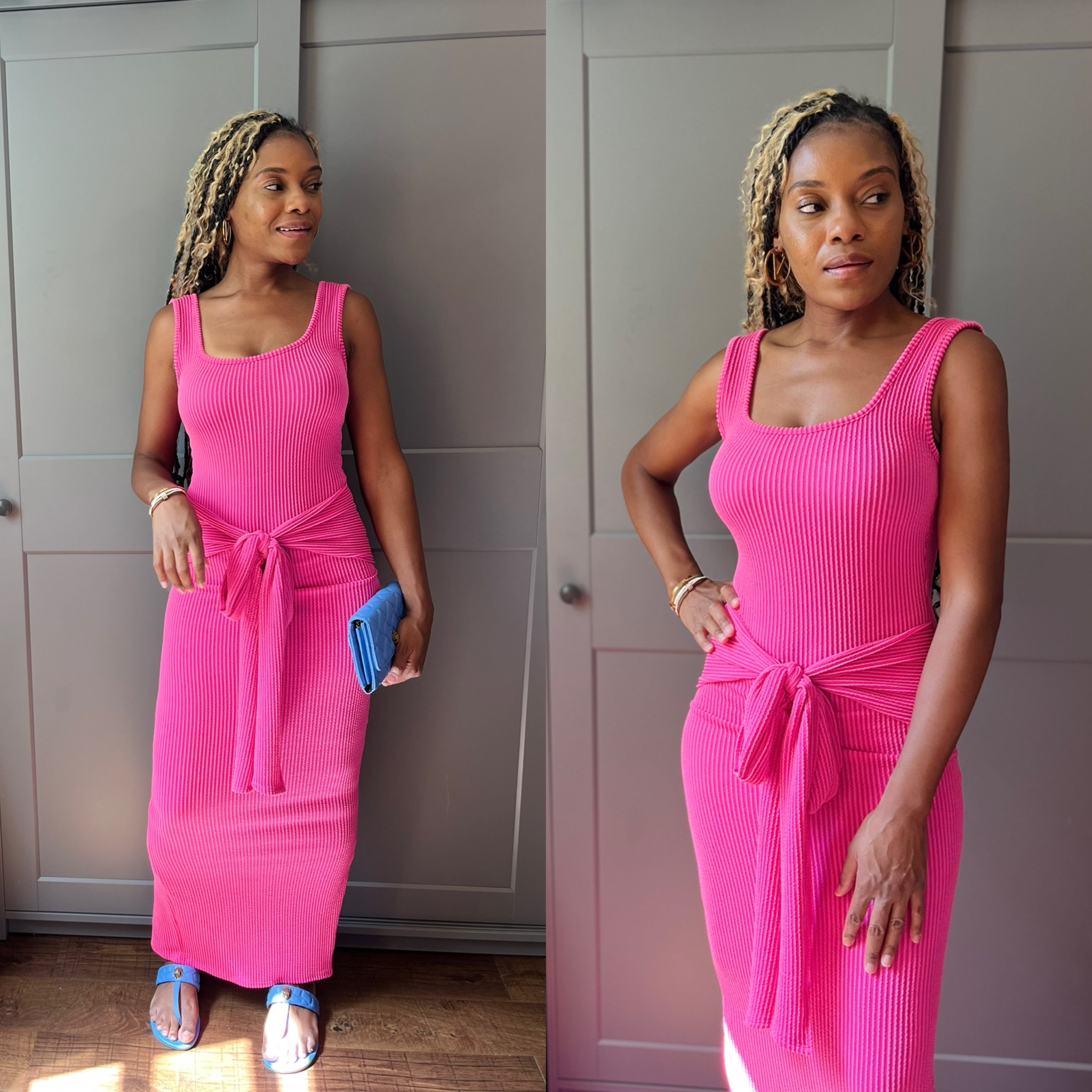 Ribbed Tie Front Maxi Dress