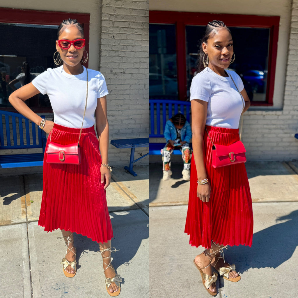 Satin Midi Pleated Skirt