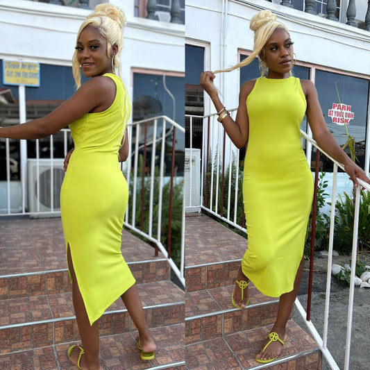Ribbed Midi Dress with Side Slit