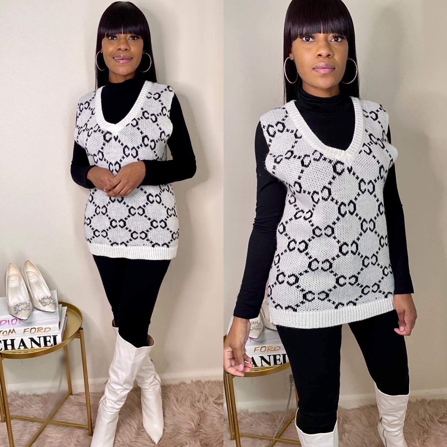 C Knitted V-neck Sweater