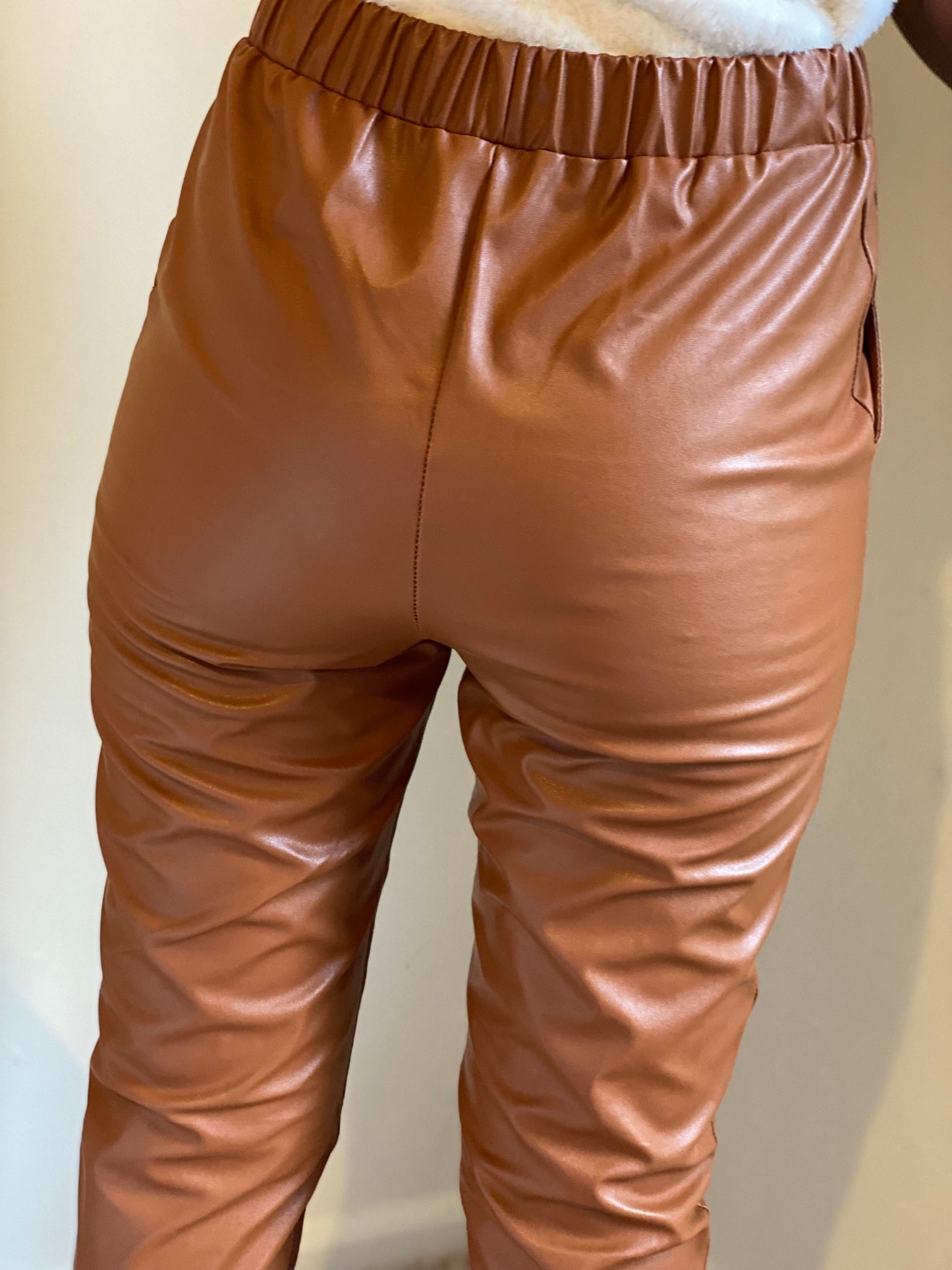 Banded Waist Leather Pants