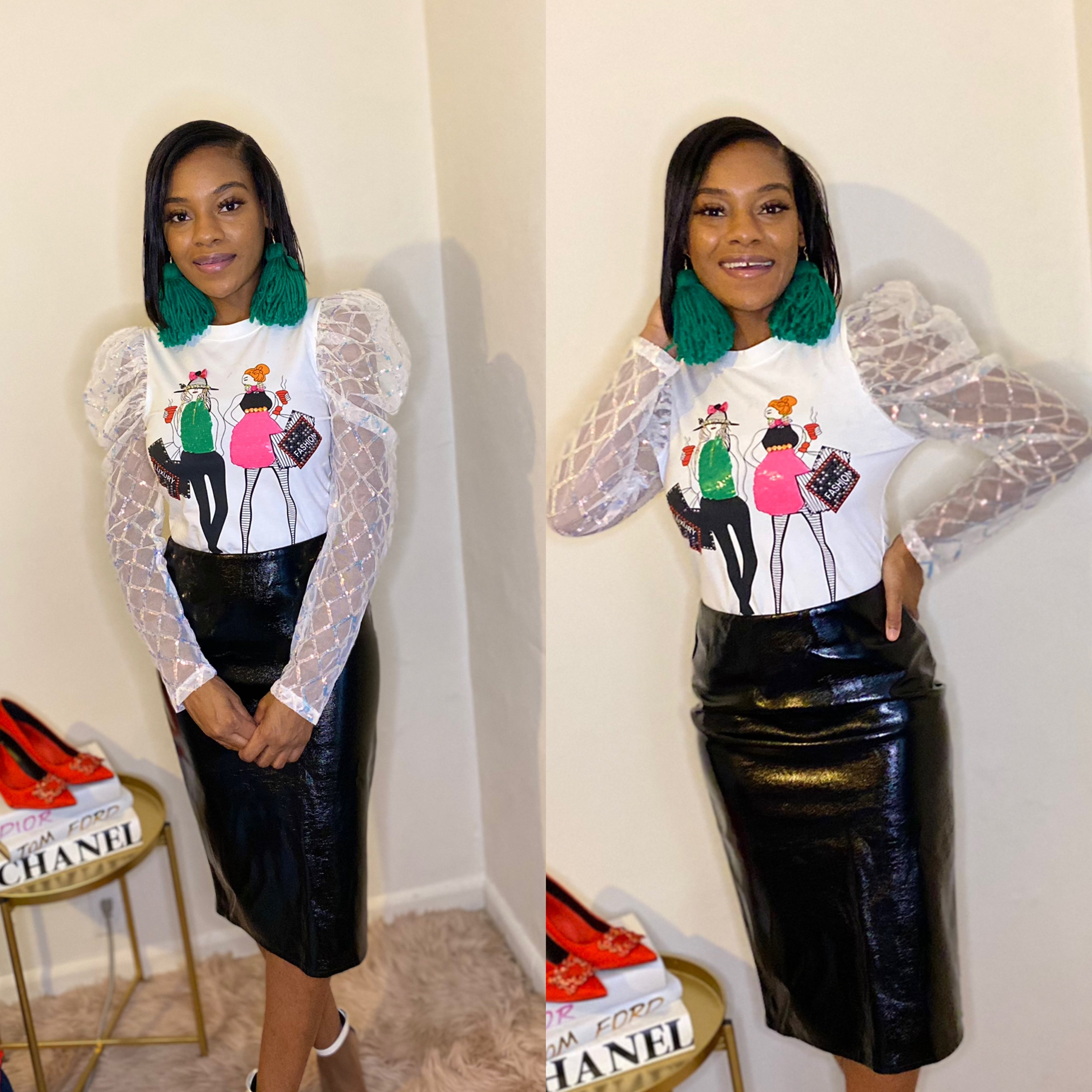 Puff Sleeve Sequin Top