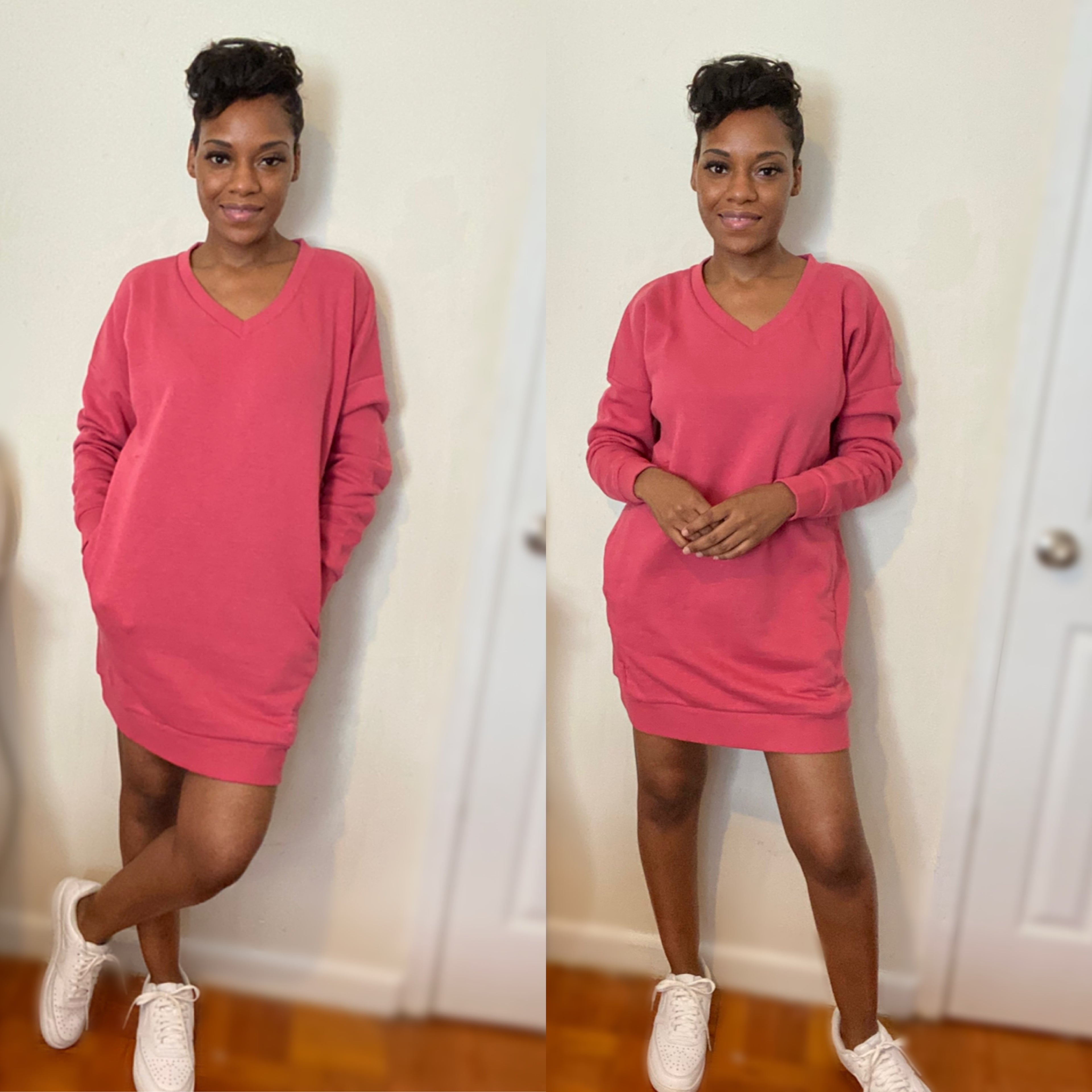 Vneck Pocketed Sweater Dress