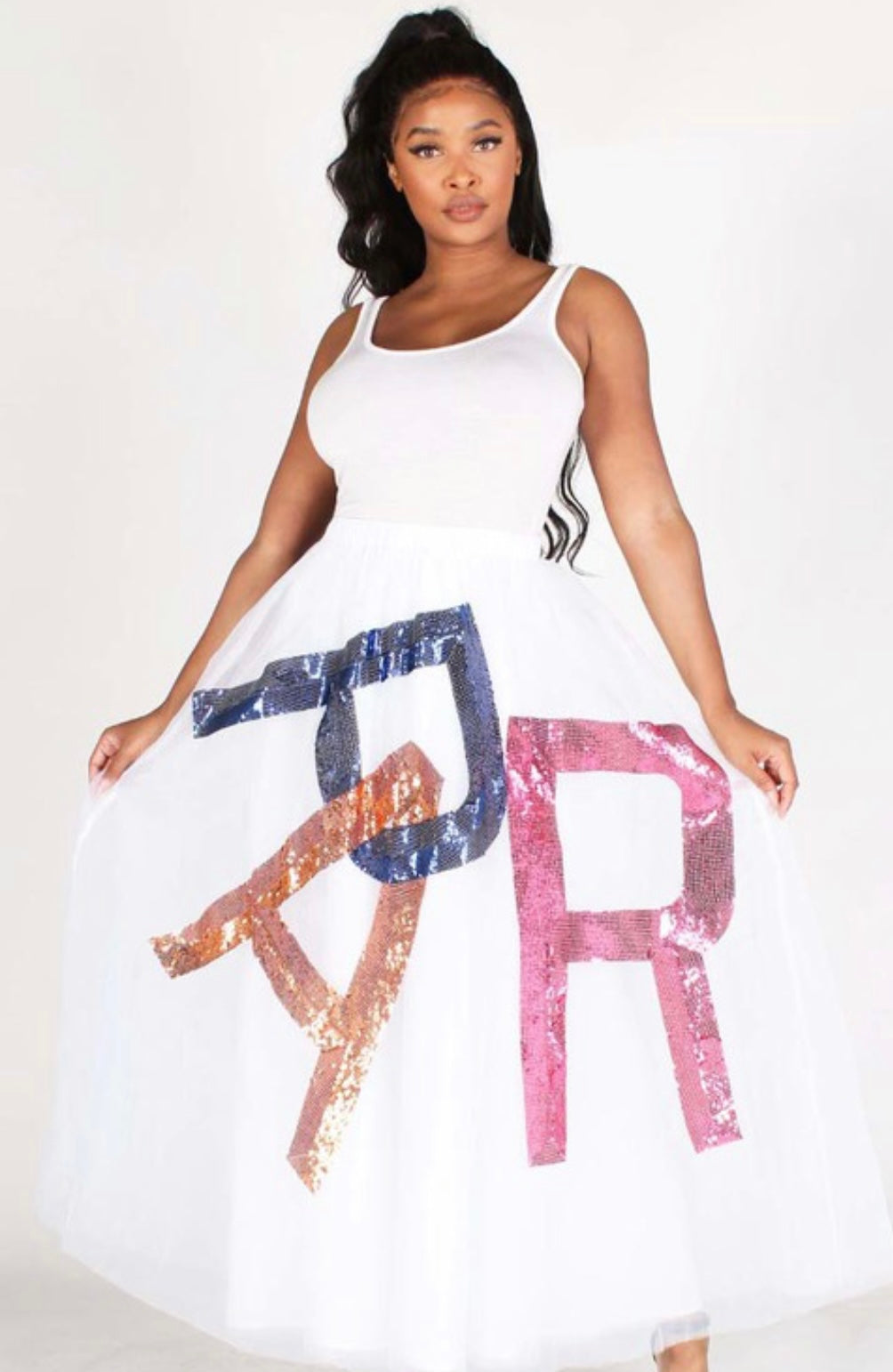 Sequin Letter Maxi Tulle Skirt