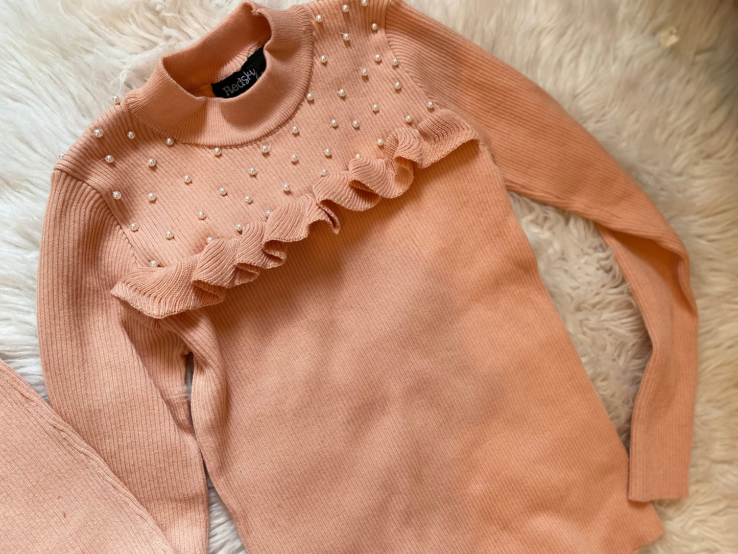 Pearl Sweater Top with Ruffles