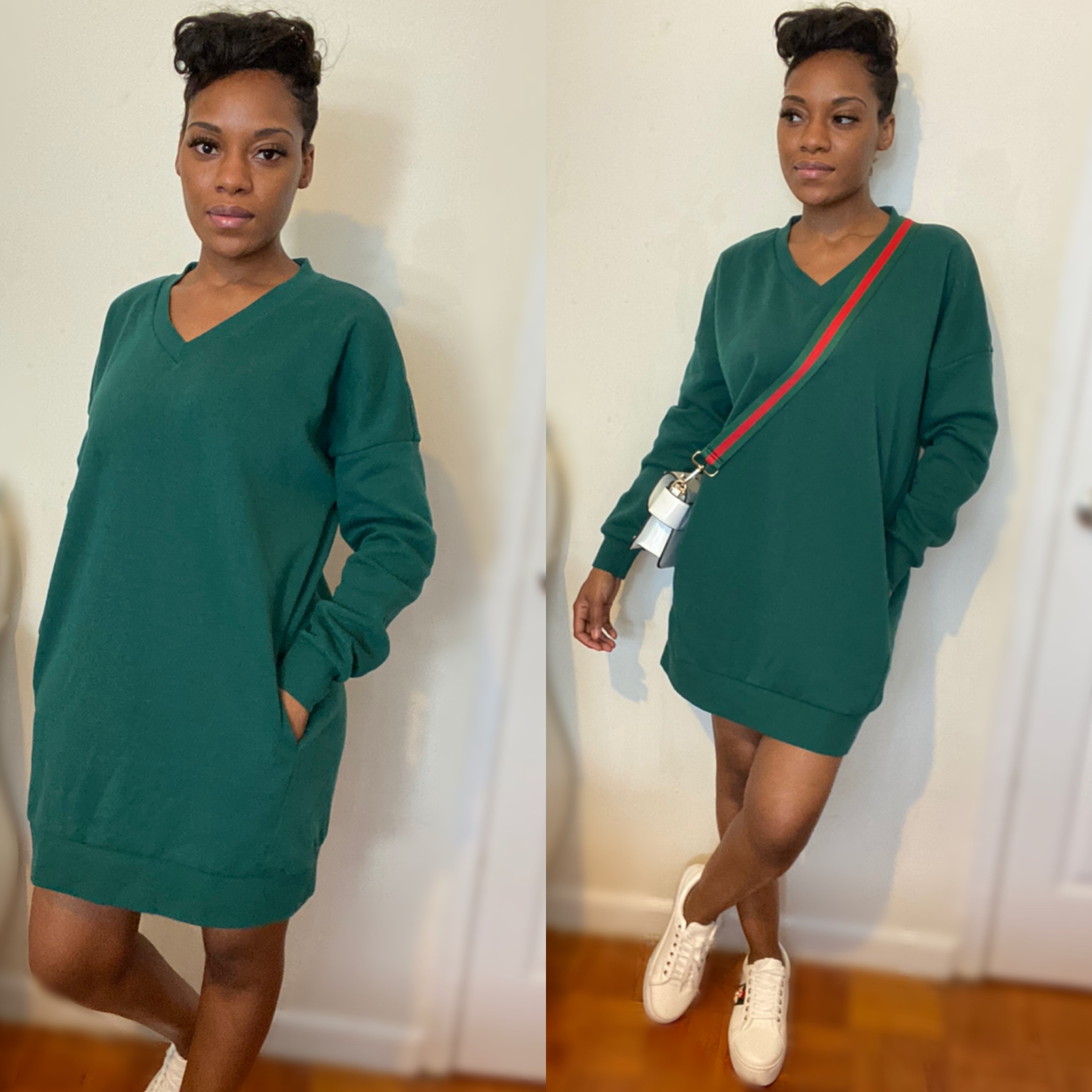Vneck Pocketed Sweater Dress