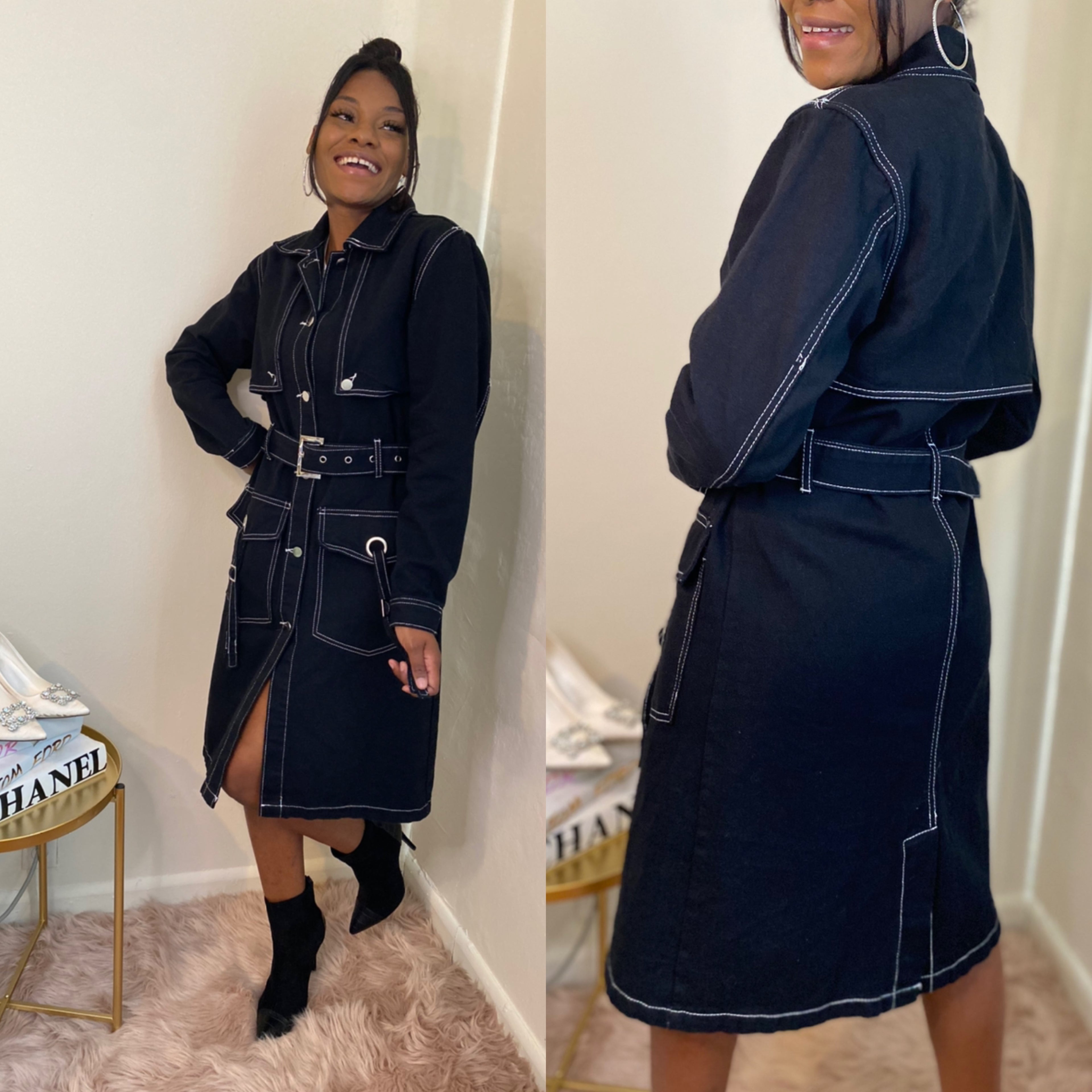 Denim Belted Dress Jacket